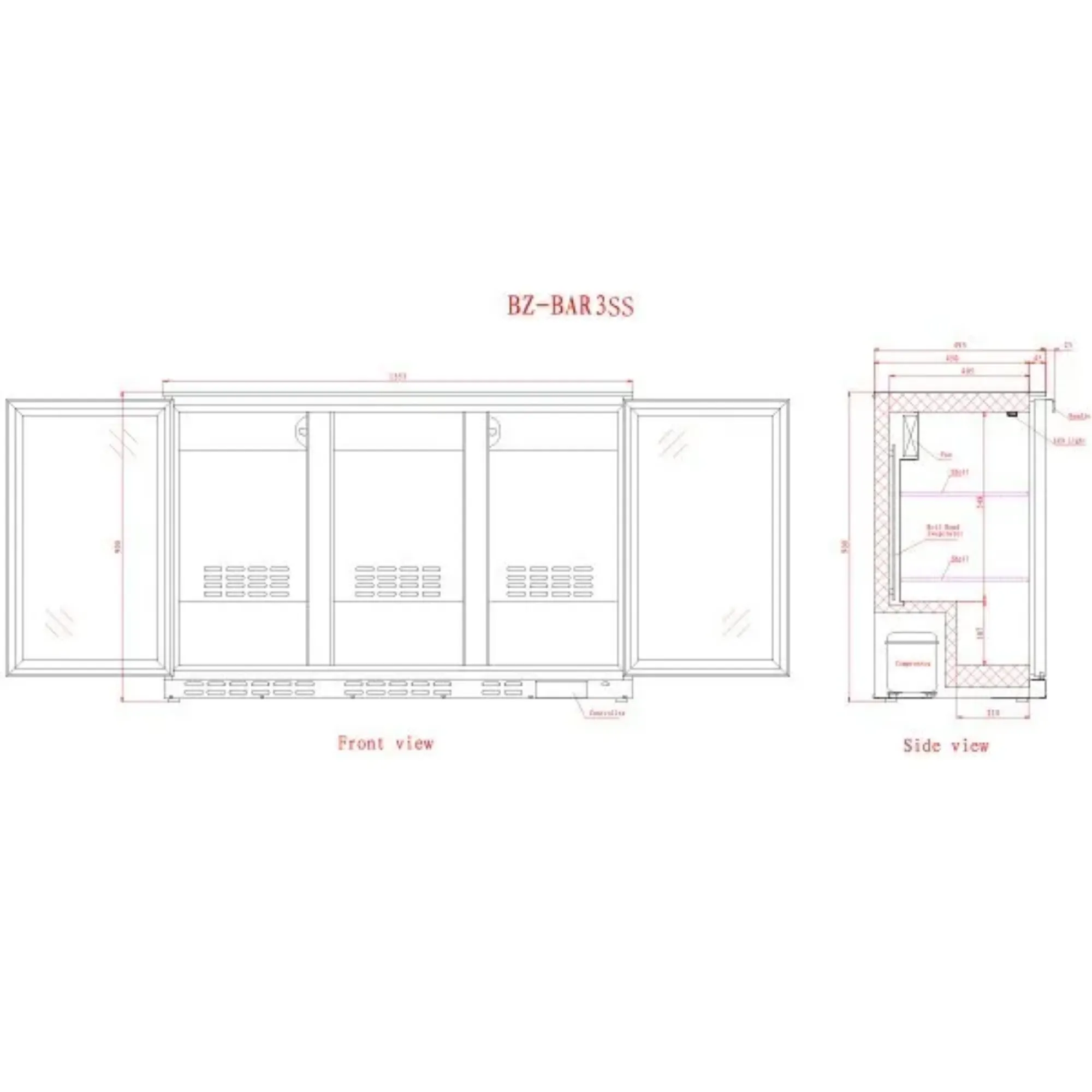Picture of BLIZZARD Triple Hinged Glass Door Bottle Cooler Stainless Steel BAR3SS