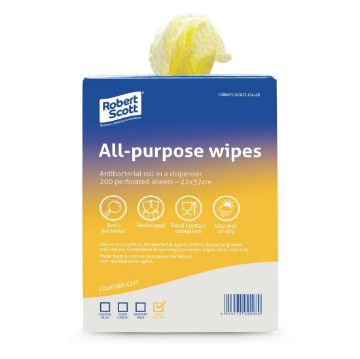 Picture of Robert Scott All-Purpose Antibacterial Cleaning Cloths Yellow (200 Pack)