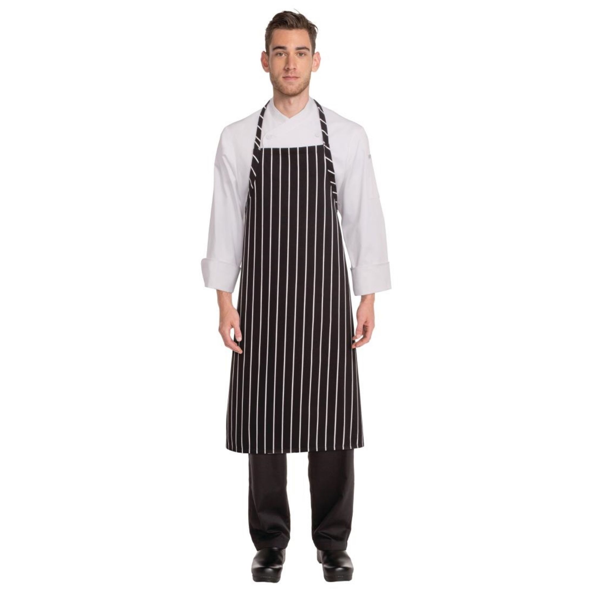 Picture of Chef Works Premium Woven Bib Apron Black and White Stripe