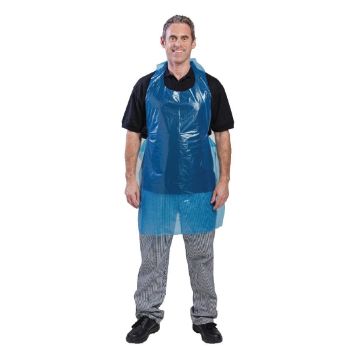 Picture of Disposable Polythene Bib Aprons Blue (Pack of 100)