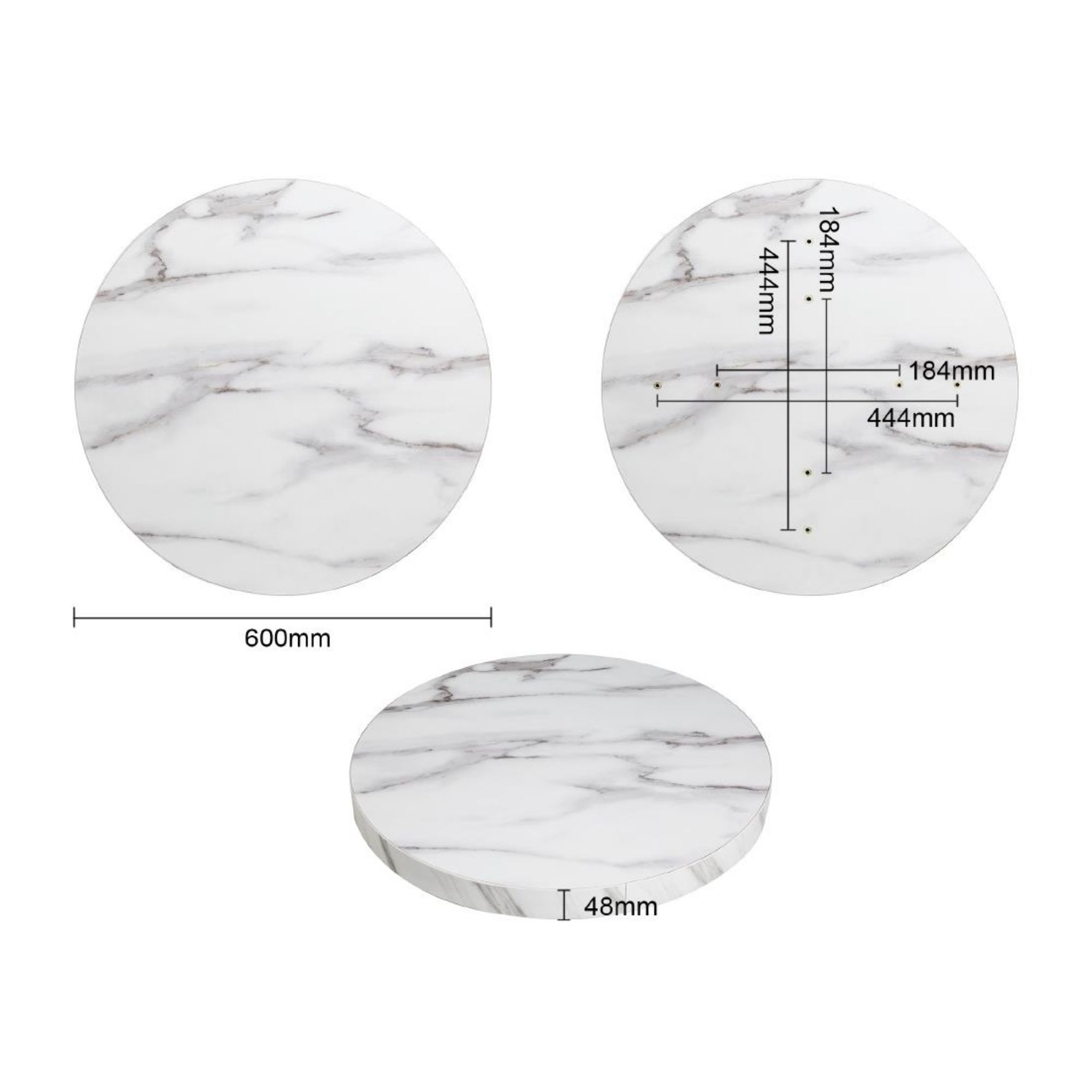 Picture of Bolero Pre-drilled Round Table Top Marble Effect 600mm