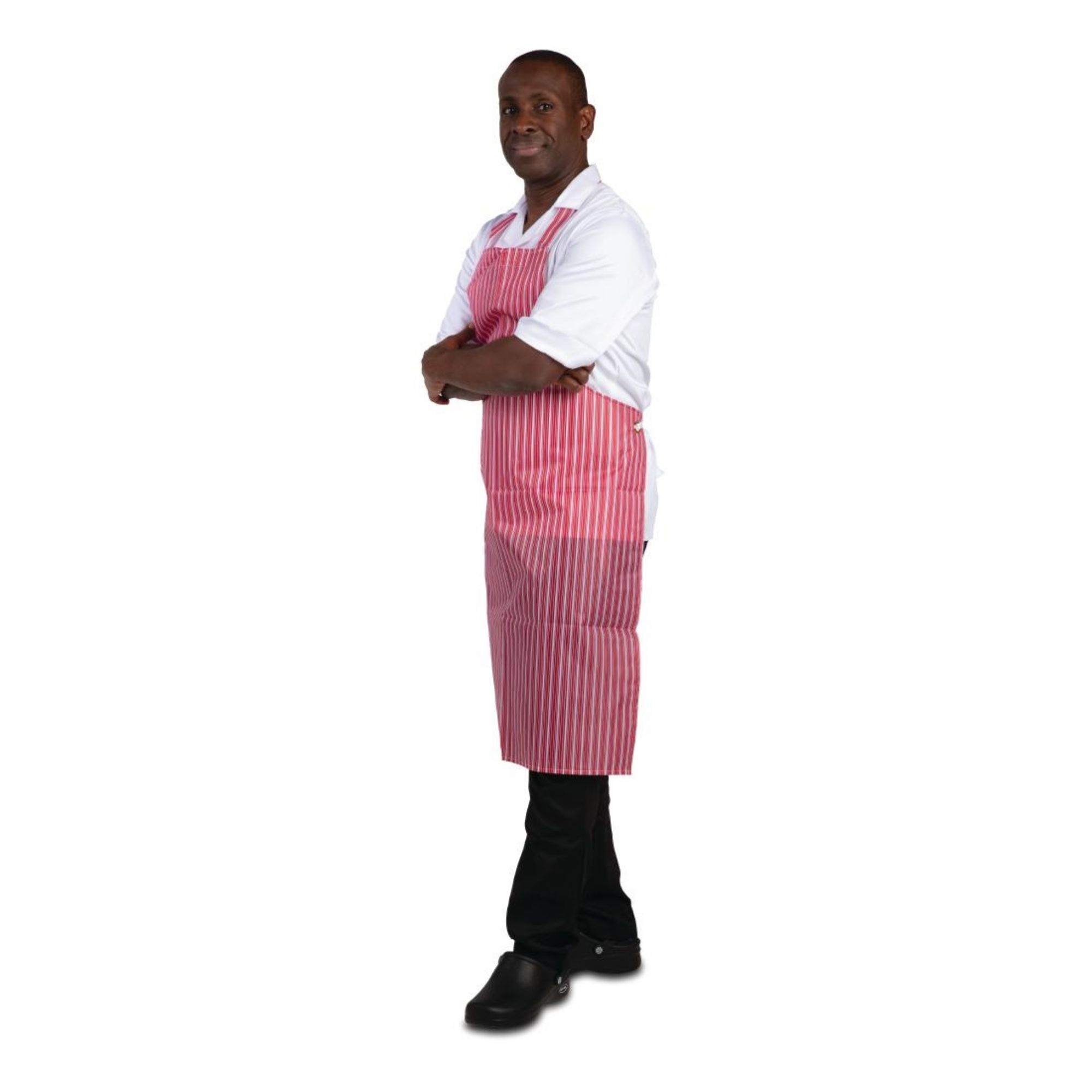 Picture of Whites Water Resistant Bib Apron Red And White Stripe