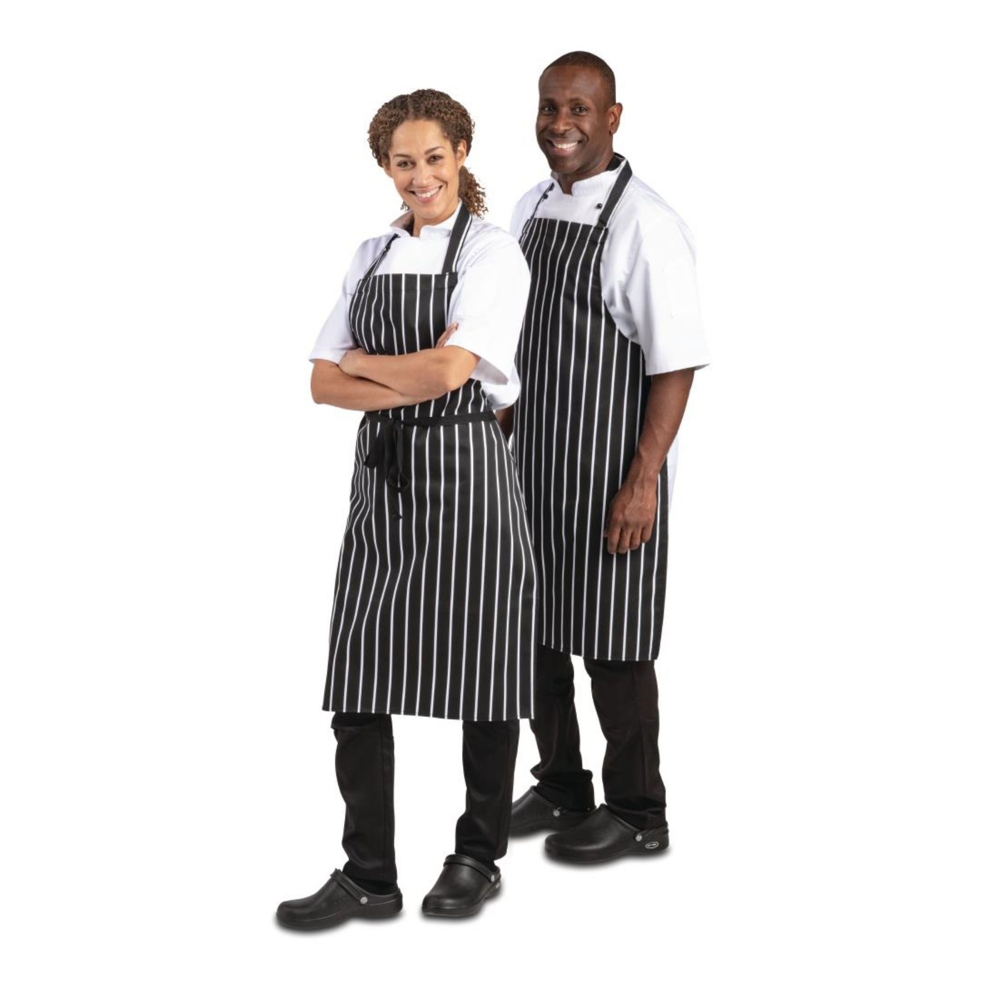 Picture of Whites Bib Apron Butchers Stripe Black