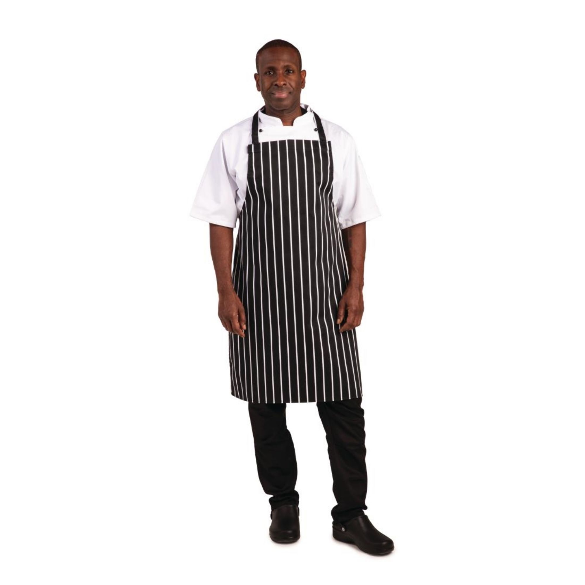 Picture of Whites Bib Apron Butchers Stripe Black