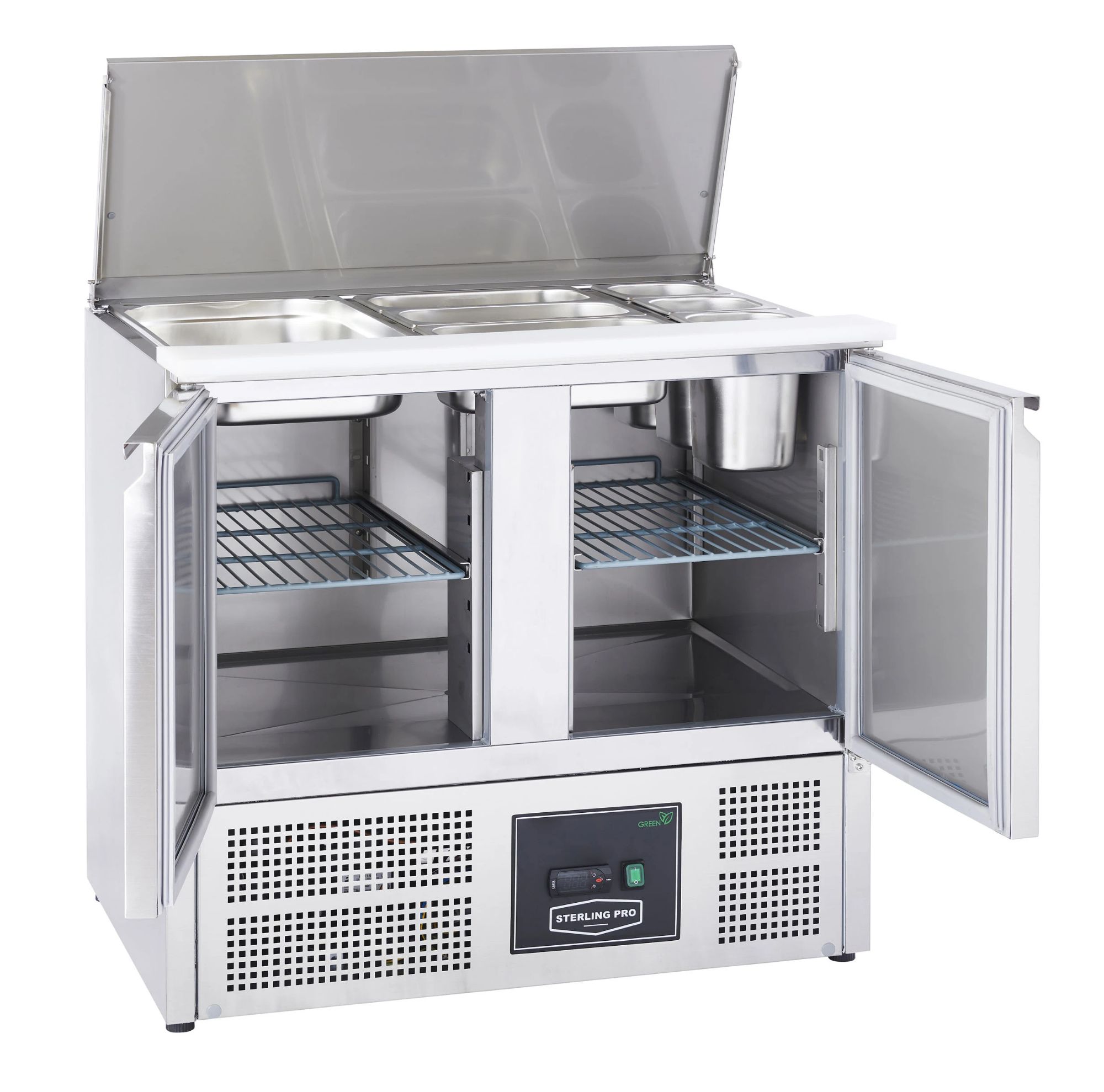 Picture of Sterling Pro Cobus SPU200SL 2 Door Hinged Lid & Chop Board Saladette Counter, 240 Litres