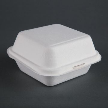 Picture of Fiesta Compostable Bagasse Burger Boxes with Bottom Ridges 153mm (Pack of 500)
