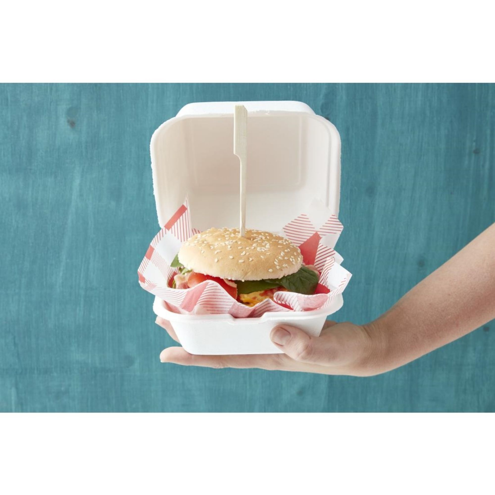 Picture of Fiesta Compostable Bagasse Burger Boxes with Bottom Ridges 153mm (Pack of 500)