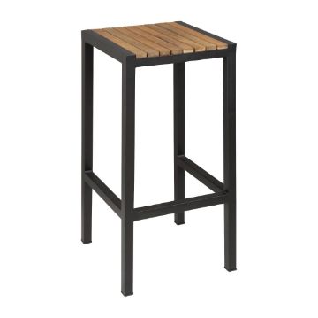 Picture of Bolero Black Steel & Acacia Wood Bar Stools (Pack of 2)