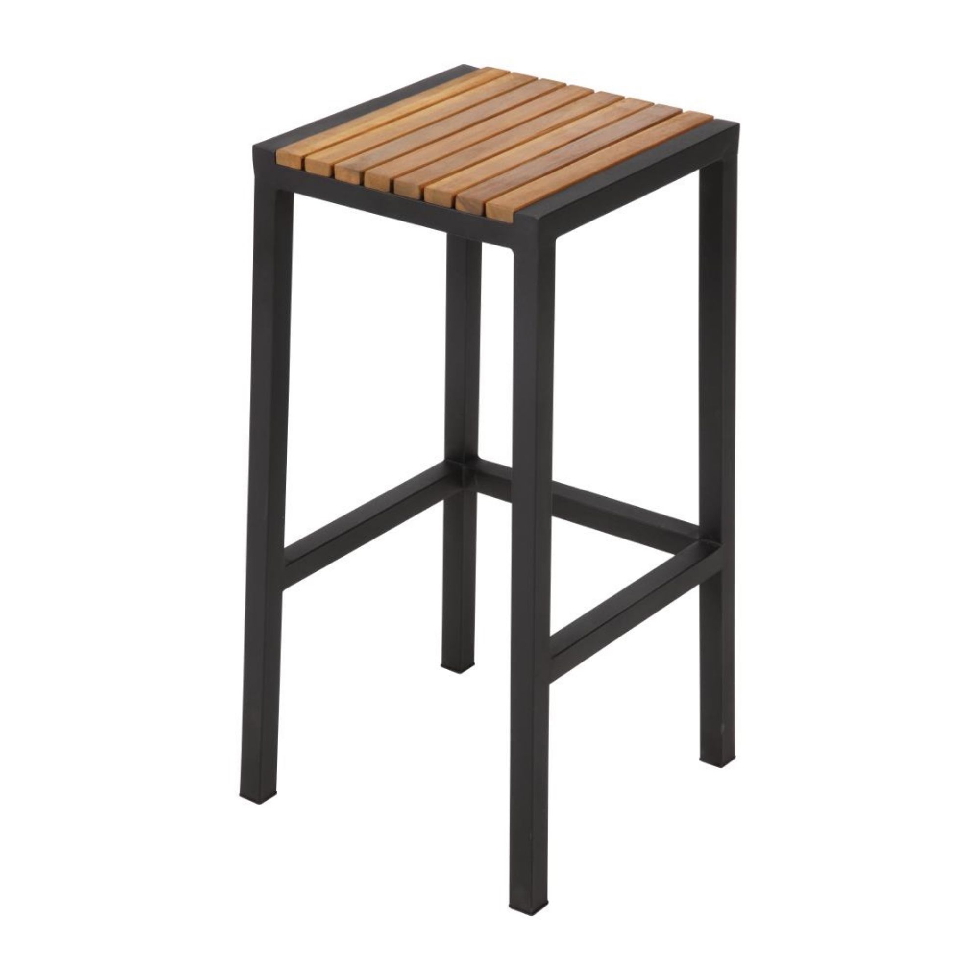 Picture of Bolero Black Steel & Acacia Wood Bar Stools (Pack of 2)