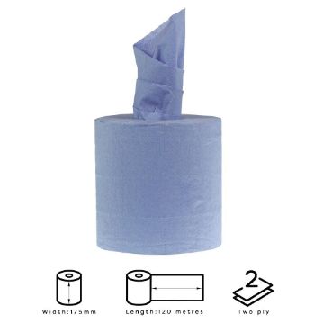 Picture of Jantex Centrefeed Blue Rolls 2-Ply 120m (Pack of 6)