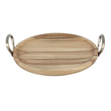 Picture of Olympia Round Dish Acacia Wood With Metal Handles 345x305x80mm