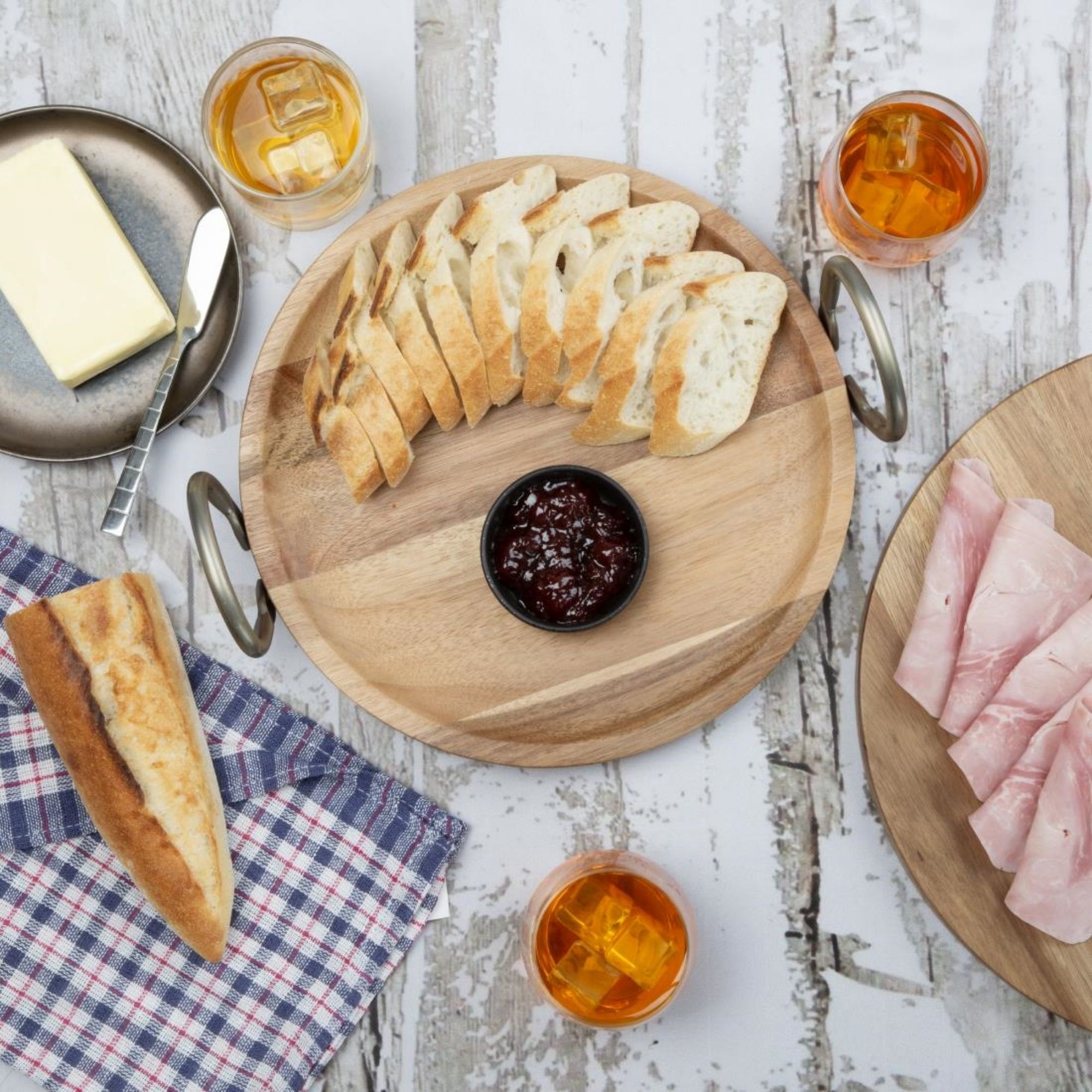 Picture of Olympia Round Dish Acacia Wood With Metal Handles 345x305x80mm