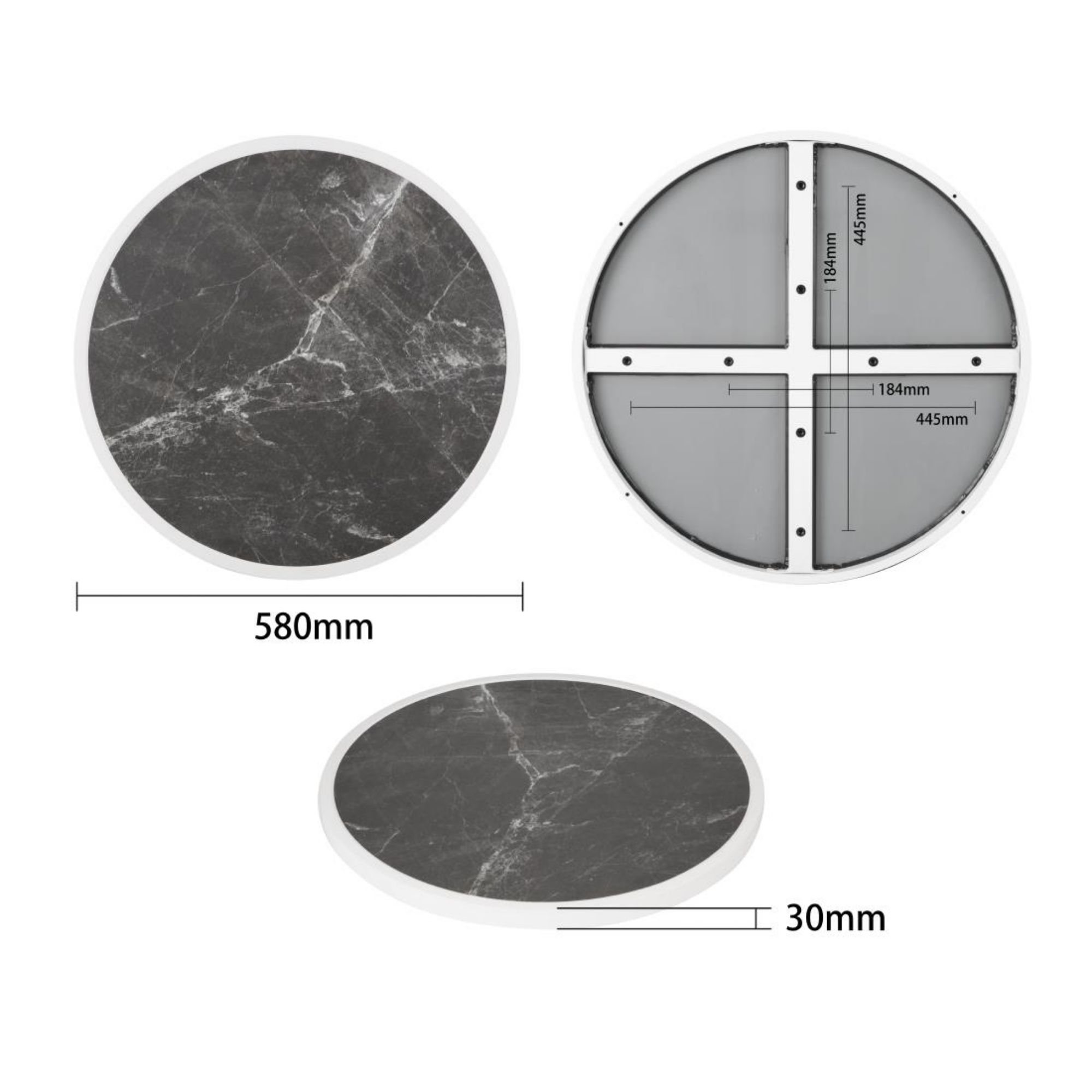 Picture of Bolero Fibre Glass Round Table Top Dark Granite Effect 580mm