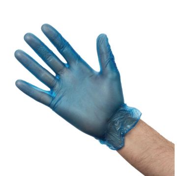 Picture of Vogue Powdered Vinyl Gloves Blue Extra Large (Pack of 100)