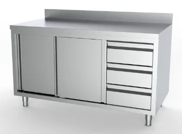 Picture of CombiSteel 700 Worktable Sliding Doors Drawers Right with Upstanding 1400