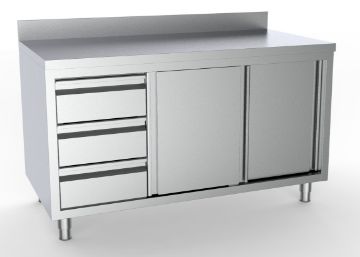 Picture of 700 WORKTABLE SLIDING DOORS DRAWERS LEFT WITH UPSTAND 1400