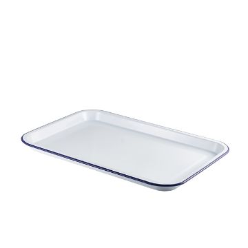 Picture of Enamel Serving Tray White with Blue Rim 33.5x23.5x2.2cm - Pack of 6