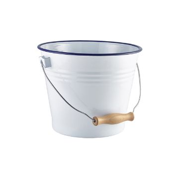 Picture of Enamel Bucket White with Blue Rim 22cm Dia - Pack of 4