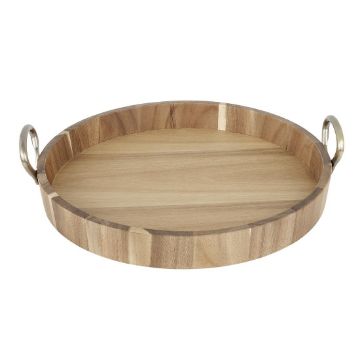 Picture of Olympia Round Tray Acacia Wood with Metal Handles 440x405x100mm