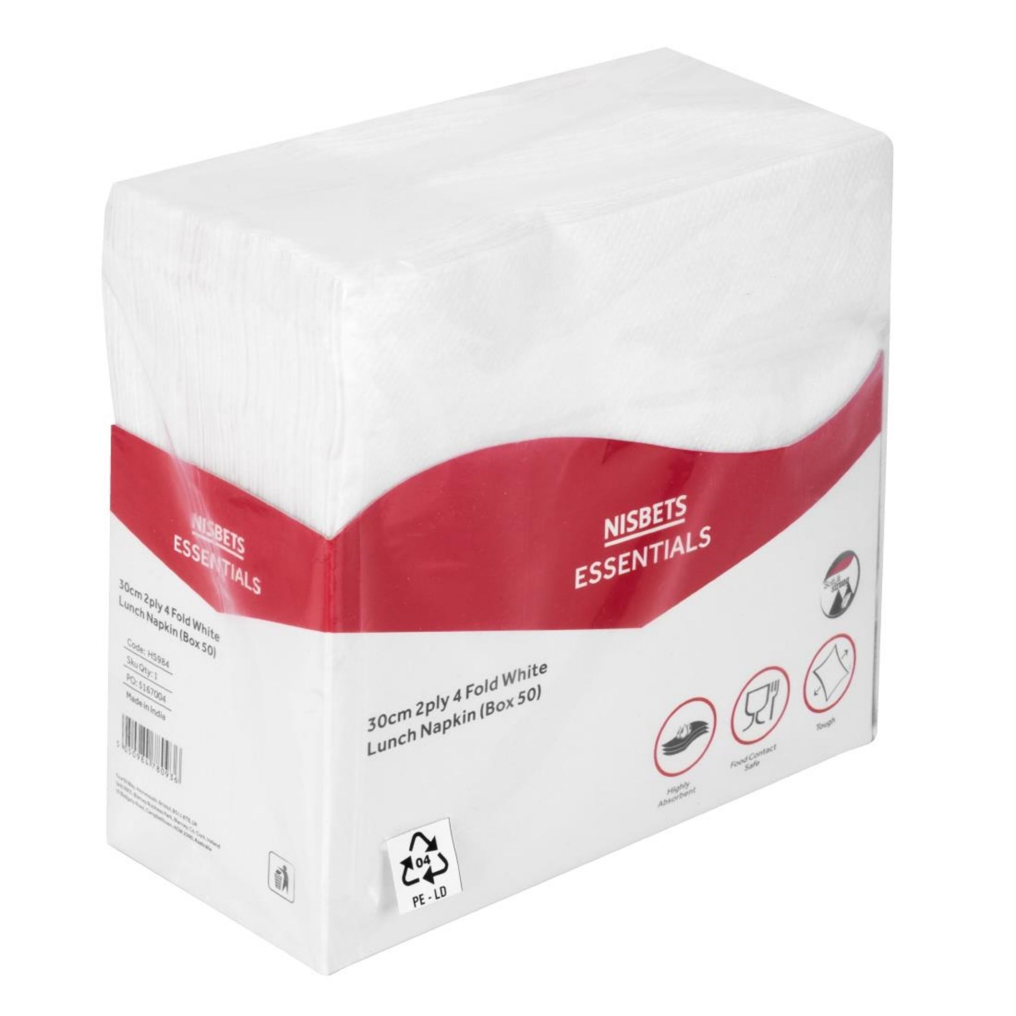 Picture of Nisbets Essentials 2ply 4-Fold White Lunch Napkins (50 pack)