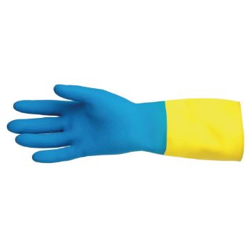 Picture of MAPA Alto 405 Liquid-Proof Heavy-Duty Janitorial Gloves Blue & Yellow Medium