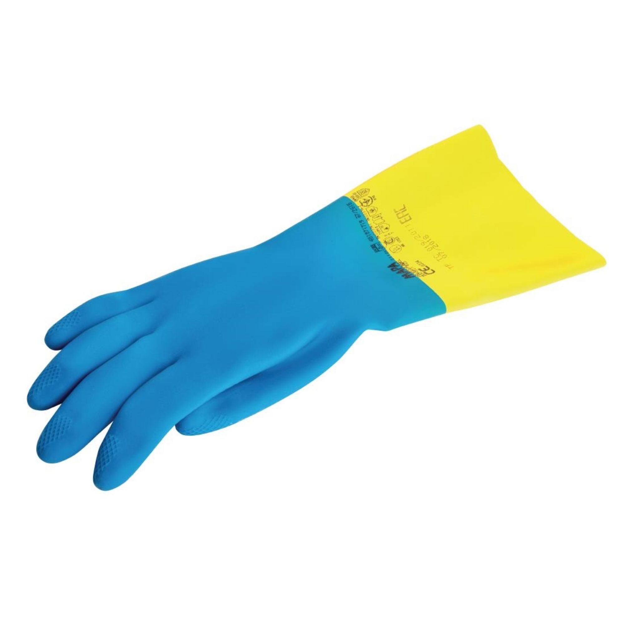 Picture of MAPA Alto 405 Liquid-Proof Heavy-Duty Janitorial Gloves Blue & Yellow Medium