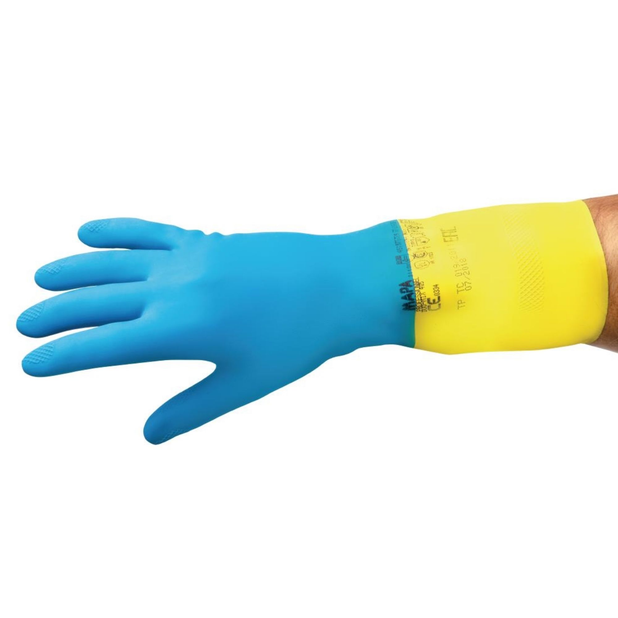 Picture of MAPA Alto 405 Liquid-Proof Heavy-Duty Janitorial Gloves Blue & Yellow Medium