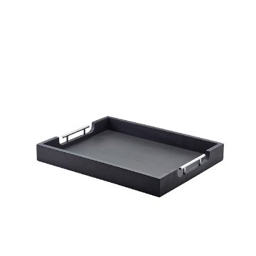 Picture of GenWare Solid Black Butlers Tray with Metal Handles 50 x 39.5cm