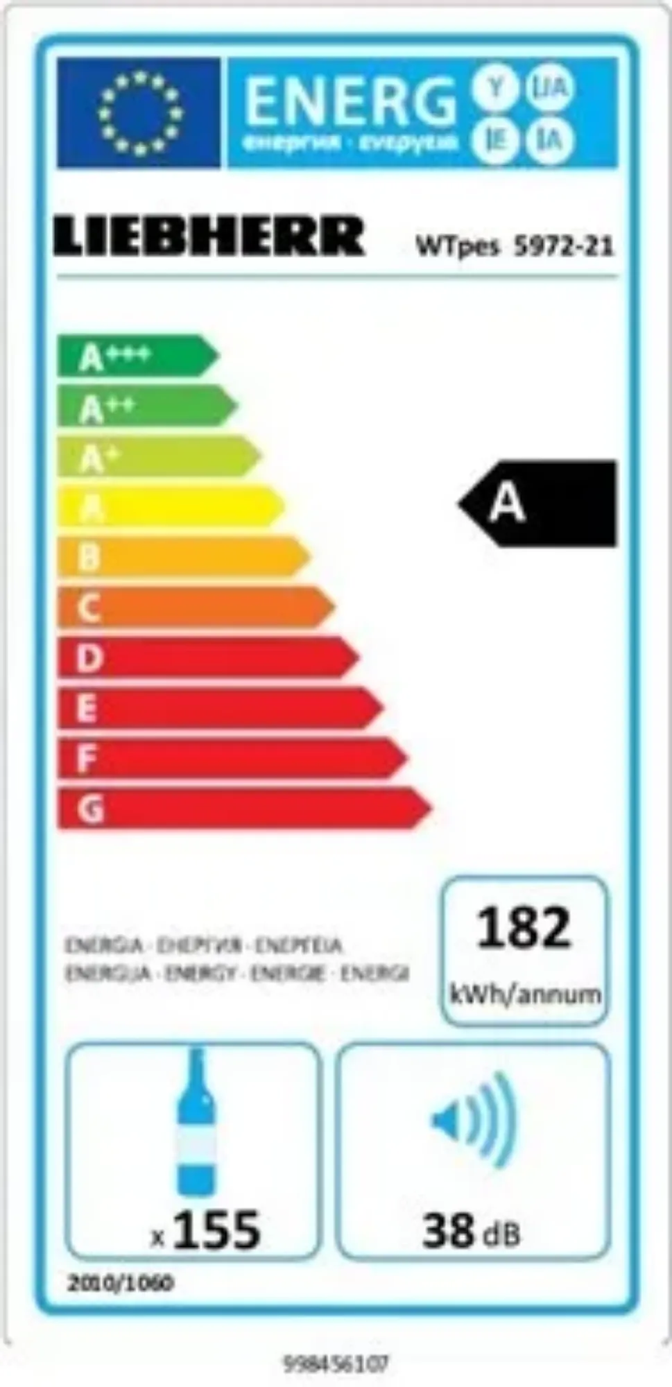 Picture of Liebherr WTPES5972 Glazed Stainless Steel Wine Cabinet 593 Litres
