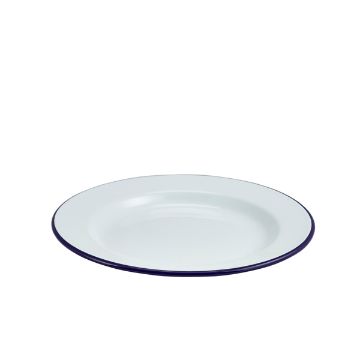 Picture of Enamel Wide Rim Plate White & Blue 26cm - Pack of 12