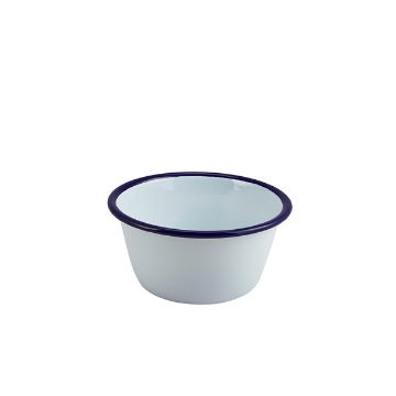 Picture of Enamel Round Deep Pie Dish White & Blue 12cm - Pack of 12