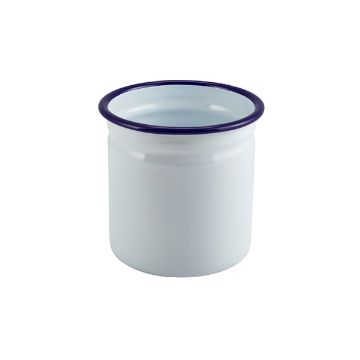 Picture of Enamel Cutlery Holder White with Blue Rim 11.5cm Dia - Pack of 6