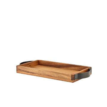 Picture of GenWare Acacia Wood Serving Tray with Metal Handles 32.5 x 17.5cm
