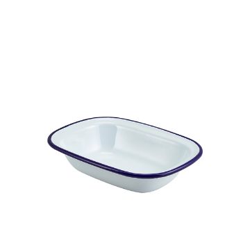 Picture of Enamel Rect. Pie Dish White & Blue 20cm - Pack of 12