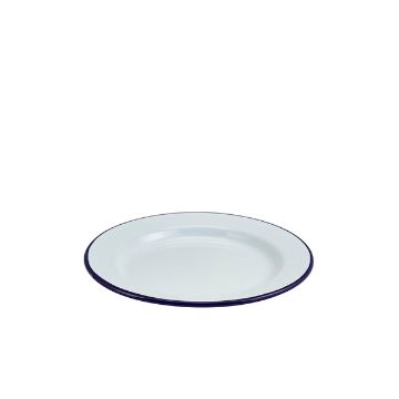 Picture of Enamel Wide Rim Plate White & Blue 20cm - Pack of 12