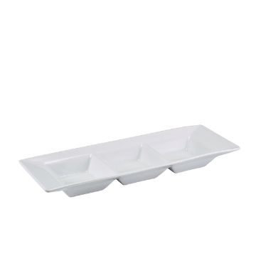 Picture of GenWare Porcelain Triple Dish 25.4 x 9cm/ 10 x 3.5" - Pack of 6