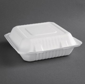 Picture of Fiesta Compostable Bagasse Hinged Food Containers 236mm (200 Pack)