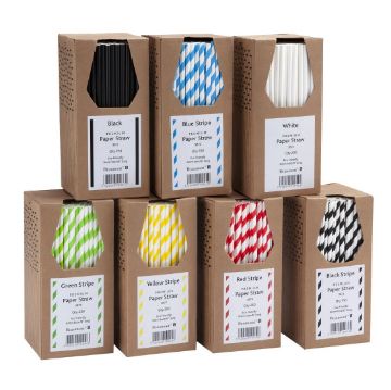 Picture of Beaumont 6mm Bore Paper Straw Yellow & White Striped (Pack of 250)