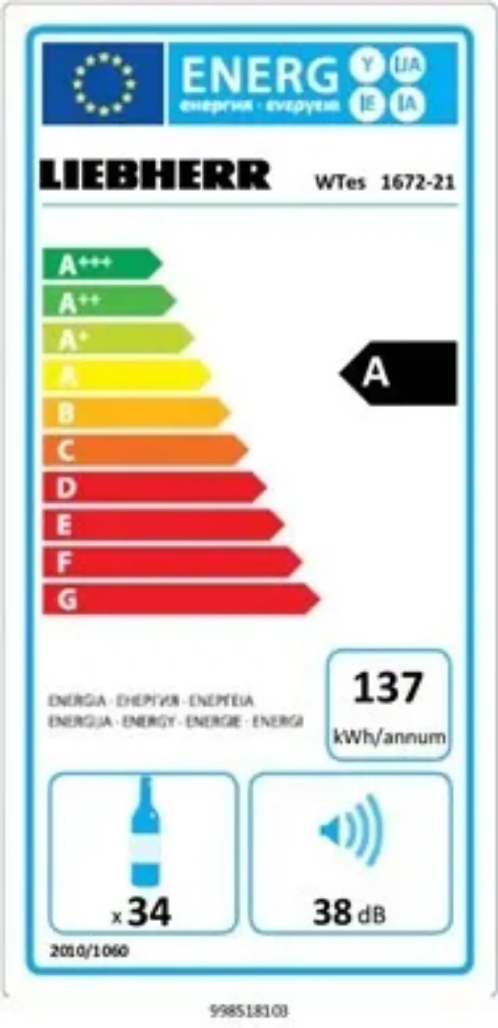 Picture of Liebherr WTES1672 Glazed Stainless Steel Wine Cabinet 123 Litres