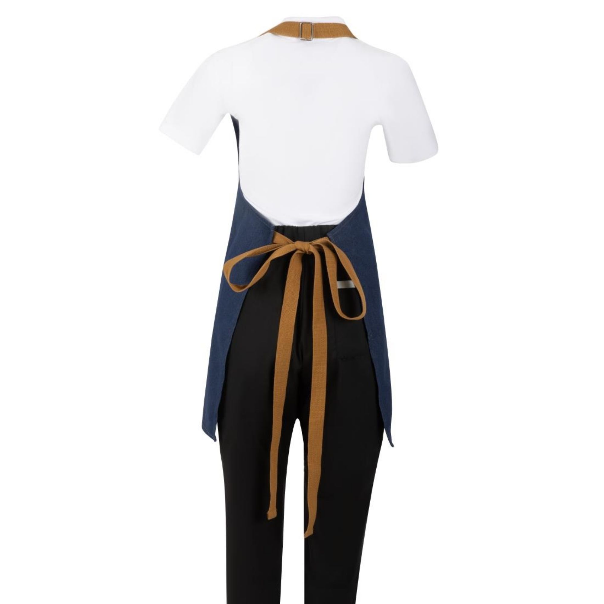 Picture of Southside Short Length Bib Apron Denim Blue with Tan Ties