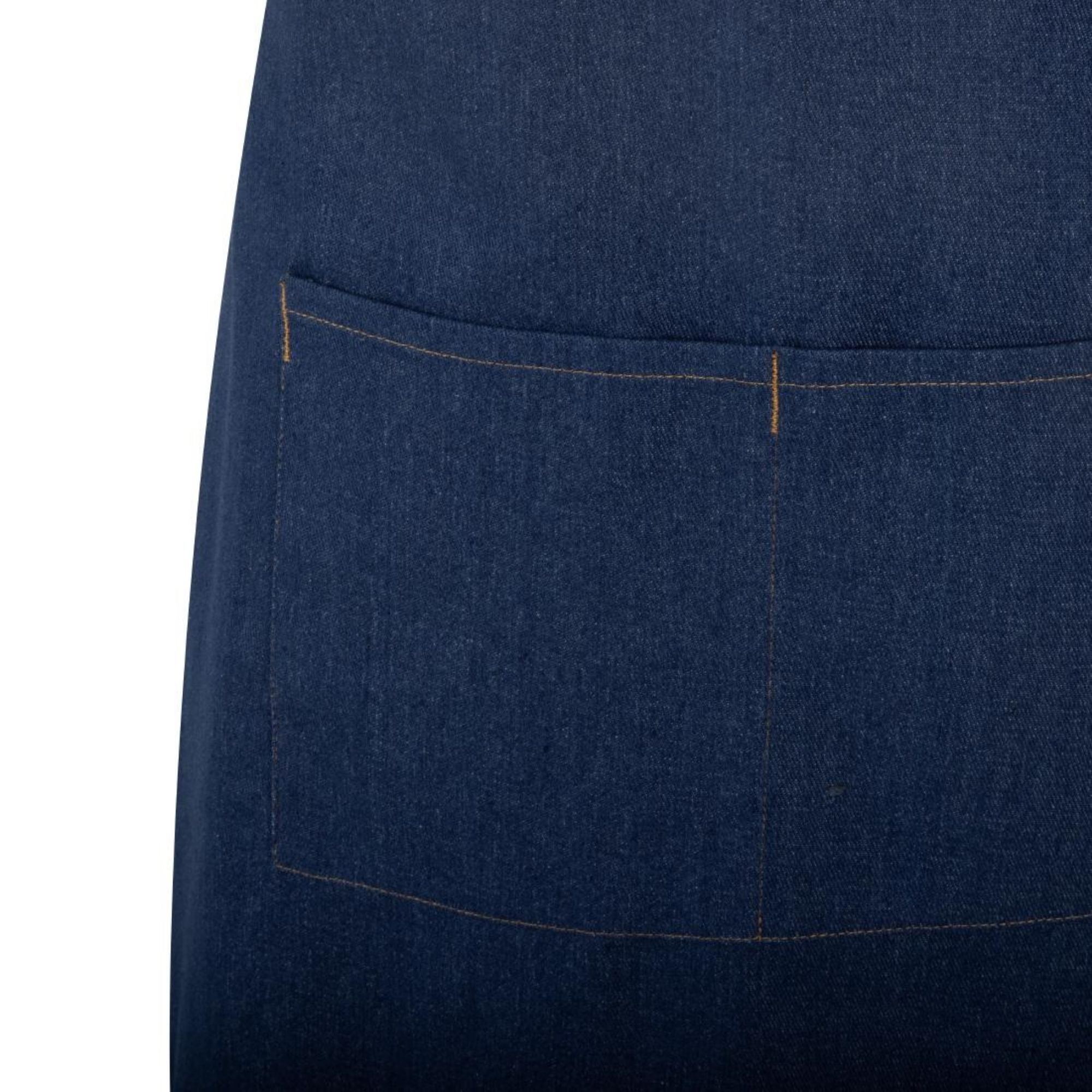 Picture of Southside Short Length Bib Apron Denim Blue with Tan Ties