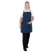 Picture of Southside Short Length X-Cross Back Bib Apron Denim Blue with Tan Ties