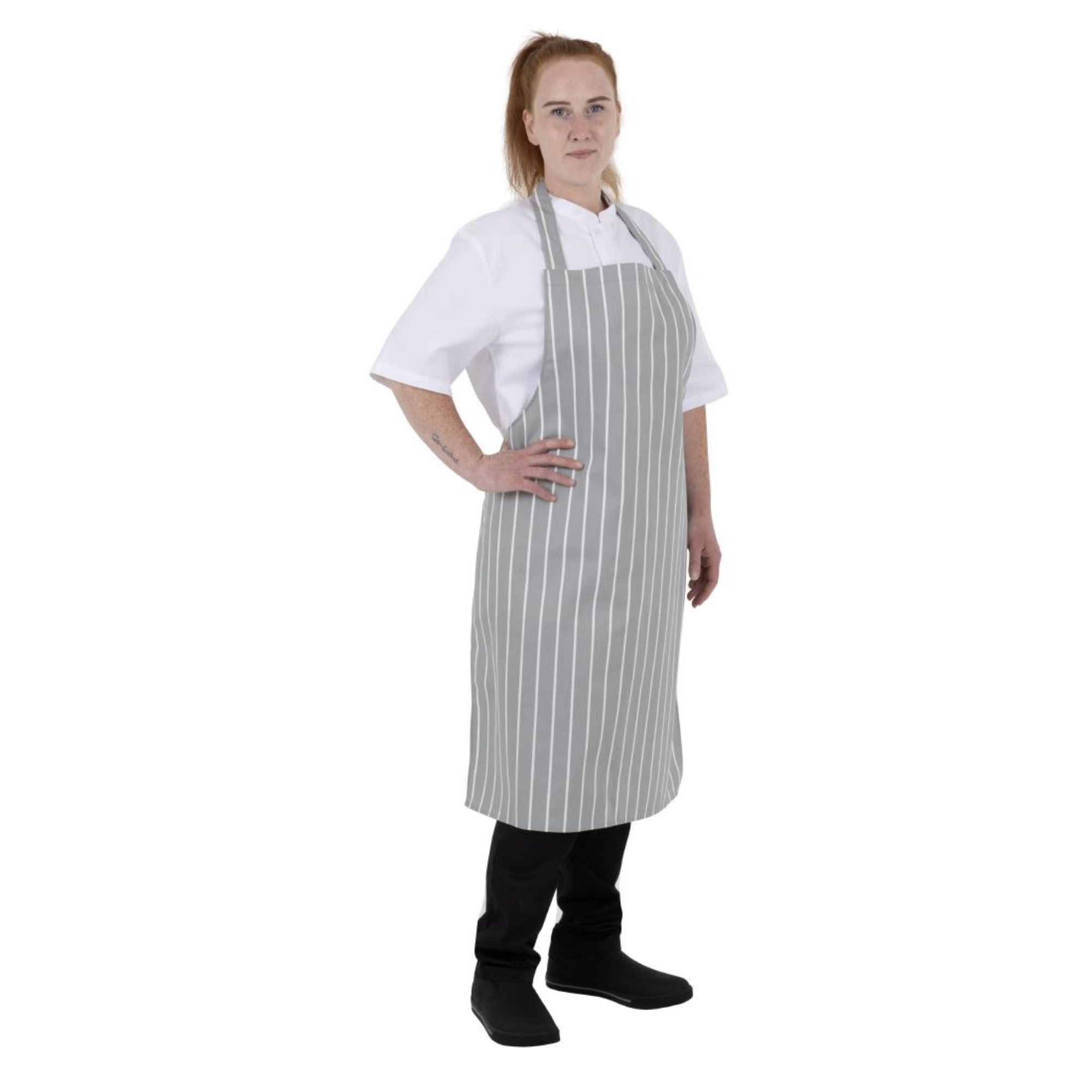 Picture of Whites Butchers Stripe Bib Apron Grey/White
