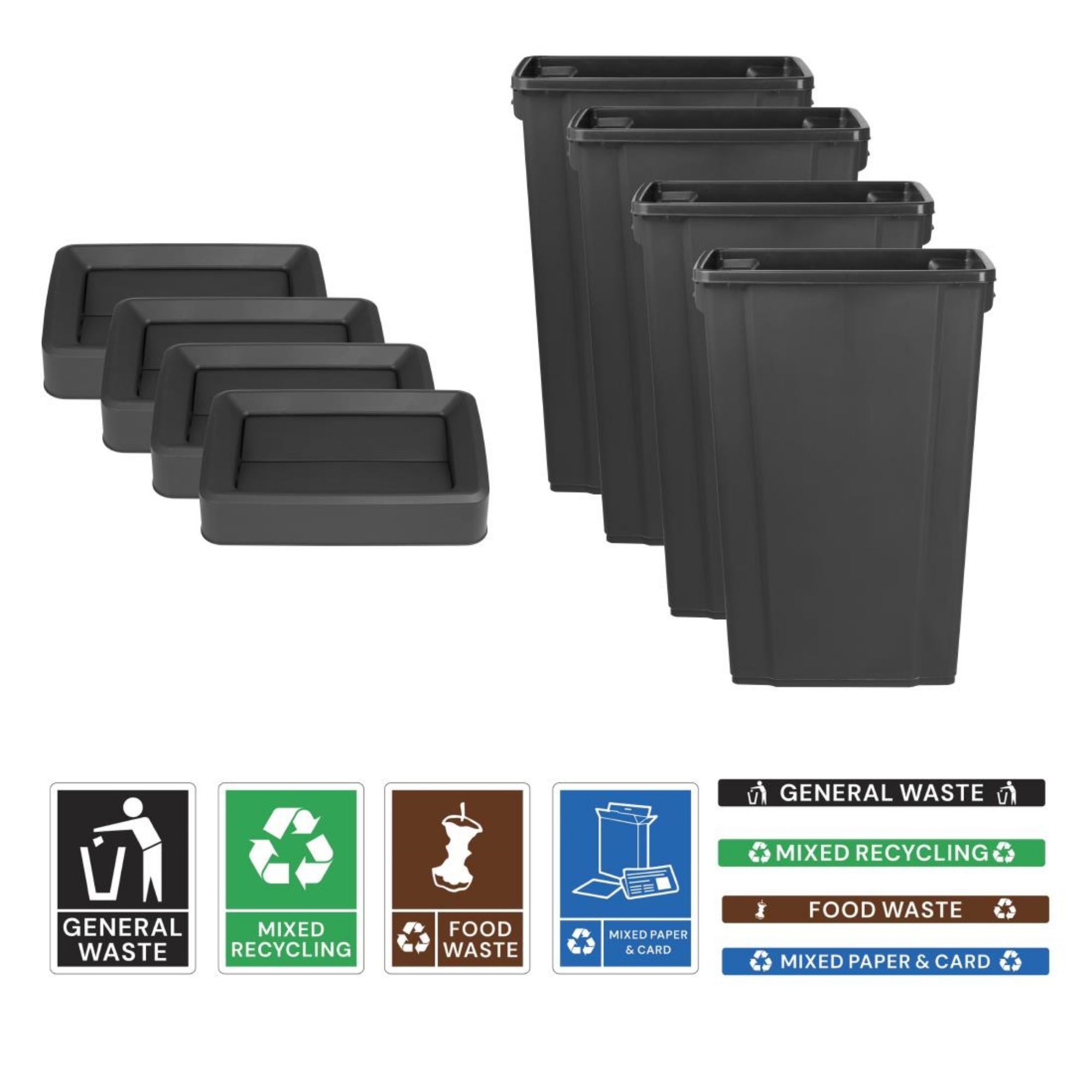 Picture of Jantex Simpler Recycling Slim Bin Bundle Black 4x 80Ltr