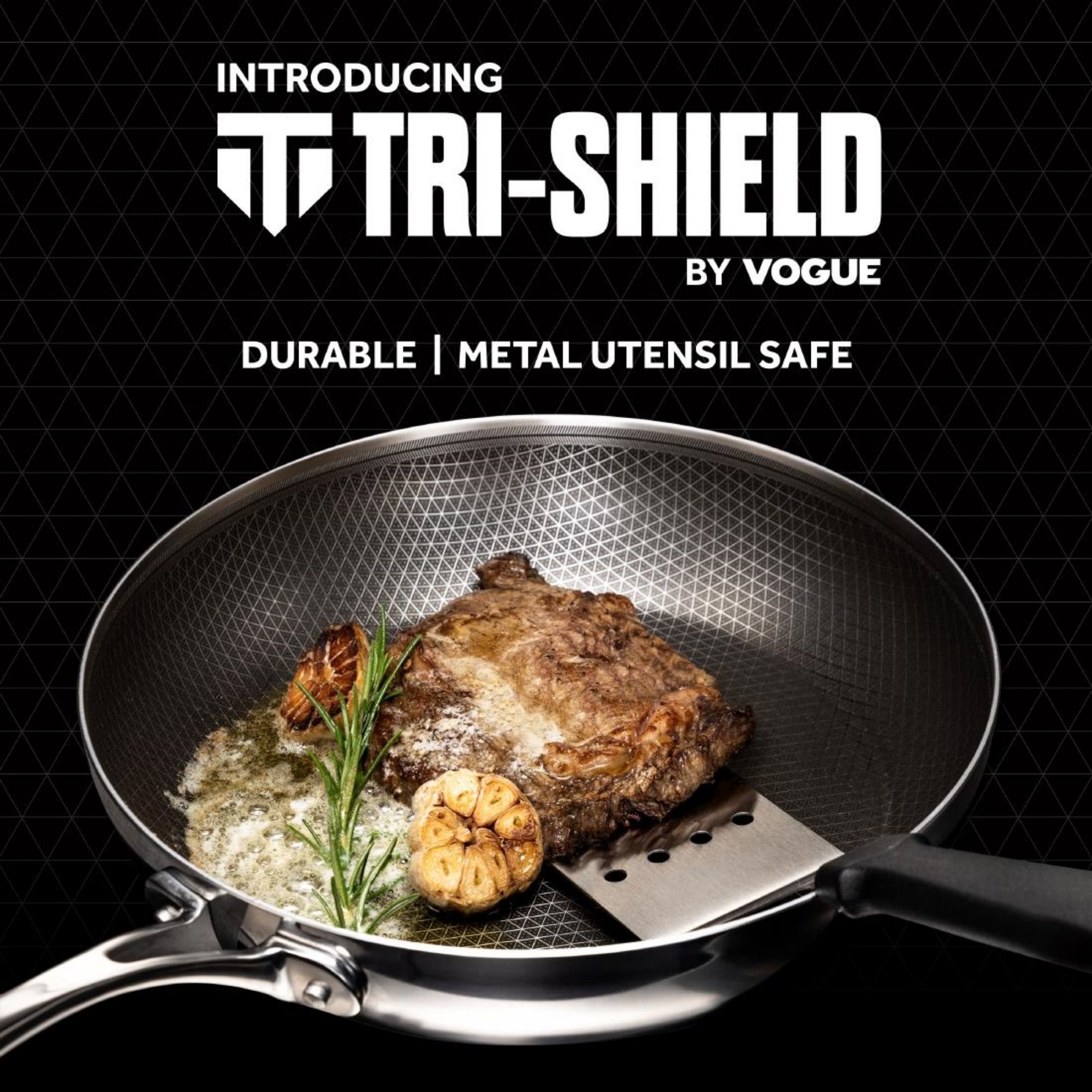 Picture of Vogue Tri-Shield Stainless Steel Frying Pan with Clad Coating 24cm