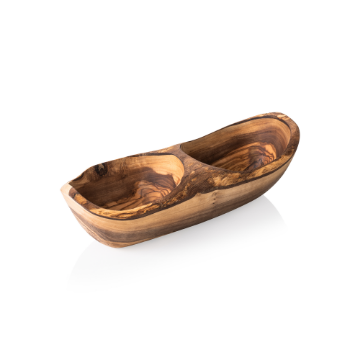 Picture of Pure Olive Wood Double Bowl, 25 x 11 x 3.5 cm