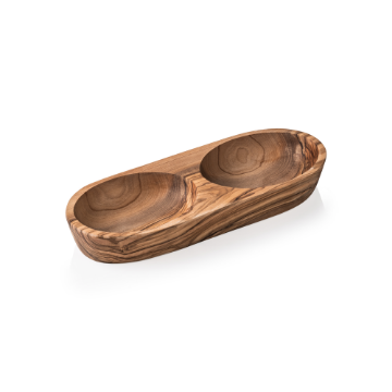 Picture of Pure Olive Wood Double Bowl, 25 x 11 x 3.5 cm