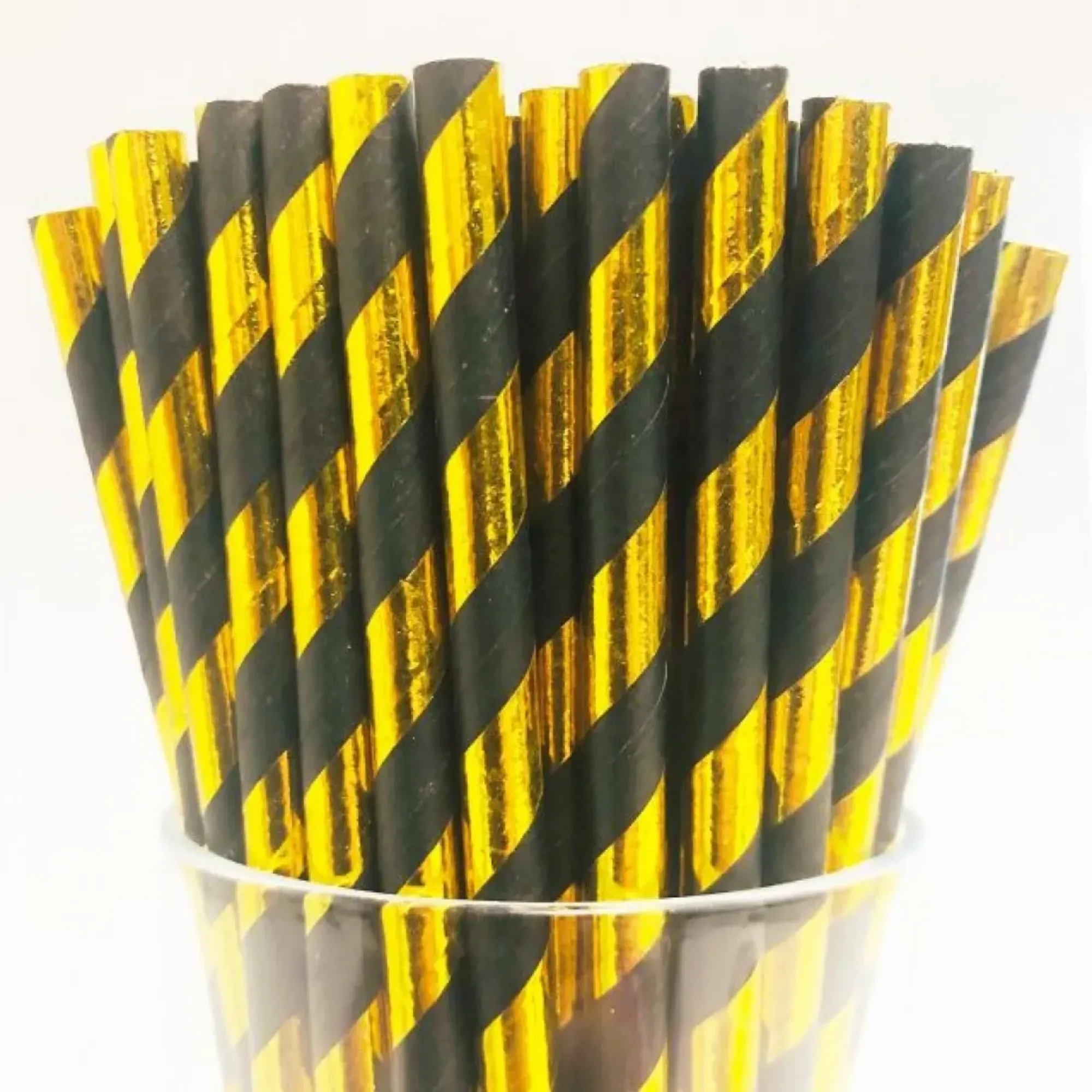 Picture of Gold Black Stripe Bio Paper Straw 8'' X 250