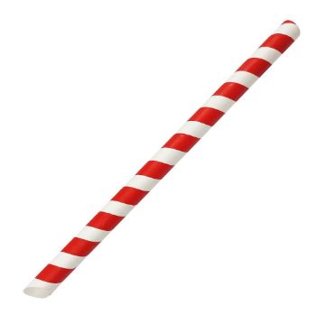 Picture of Fiesta Compostable Bubble Tea Straw Red & White 12x210mm (150 Pack)