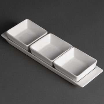 Picture of Olympia Whiteware Snack Dishes with Plates 3 Section (2 pack)